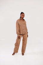 Core Jeans - jean barrel camel oscuro, FREDDA